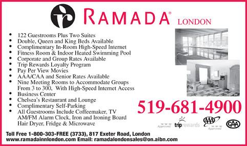 Ramada London - 817 Exeter Road - London, Ontario - 519-681-4900 ~ Click here to visit our website!