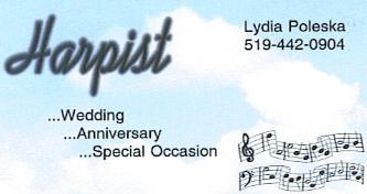 Harpist Lydia Poleska - Wedding-Anniversary-Special Occasion. 519-442-0904