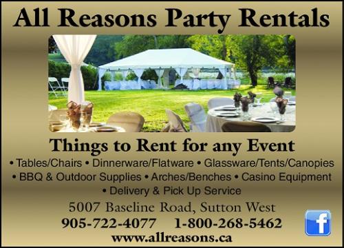 All Reasons Party Rentals - 905-722-4077 - Click here to visit our website!
